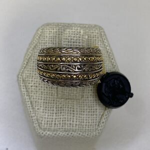 Effy 925 Silver & 18k Yellow Gold Wide Band Ring Size 6.5